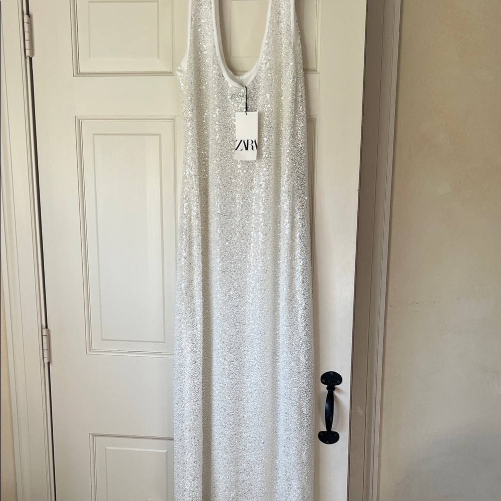 ZARA Silver-White Sequin Maxi Dress